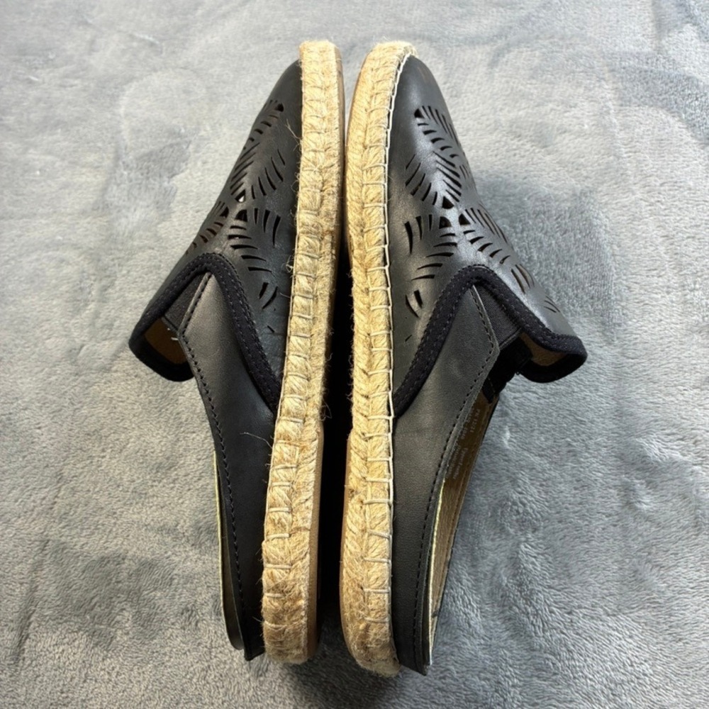 OluKai Kaula 'Olu 'Ili Black Leather Laser Cut Espadrille Mules Womens 8 20450 - Picture 9 of 16